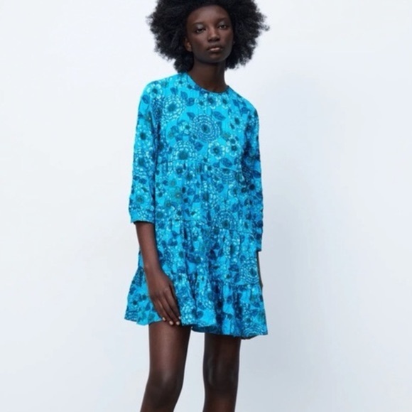 Zara Blue Floral Mini Dress - Picture 3 of 7
